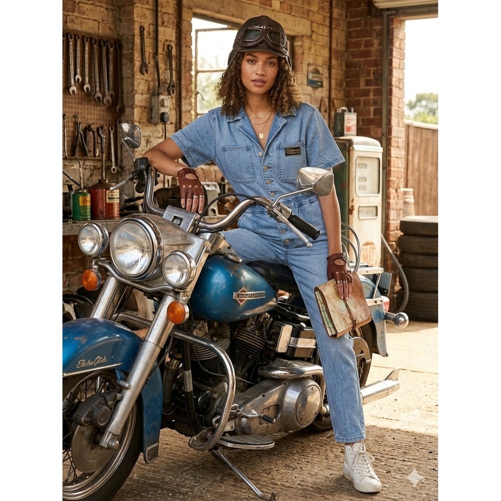 Jordache Vintage Denim Jumpsuit Medium Wash Button Front Motorcycle‎ Club Small